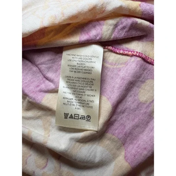 Mauve Anthropologie Pink Yellow Floral V Neck Organic Cotton T Shirt Top L - Picture 3 of 5